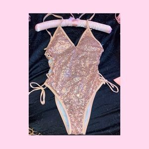 Pink sequins one piece swimsuit